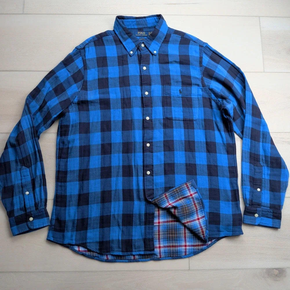 Polo Ralph Lauren Checked Double-Faced Shirt‎ Mens XL Plaid Lined Classic Fit